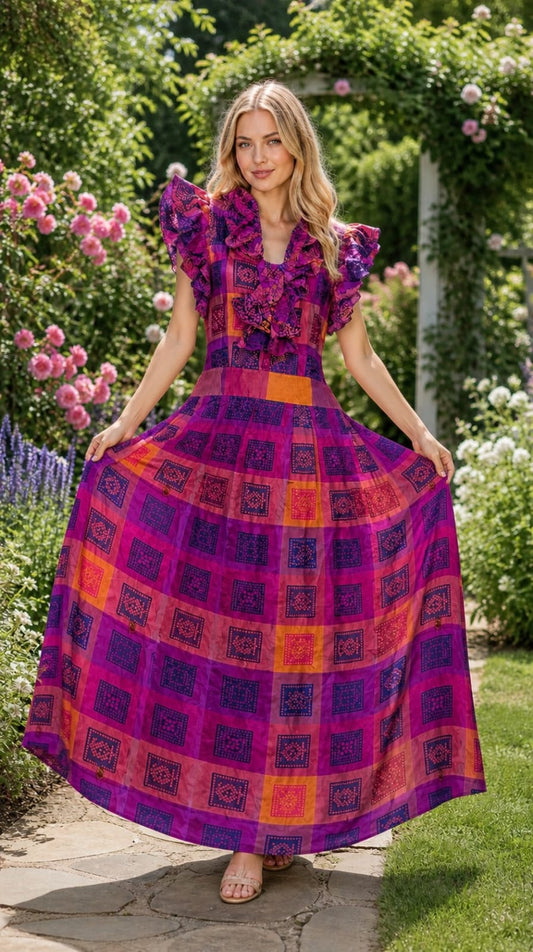 Pure Printed Silk Evening Gown